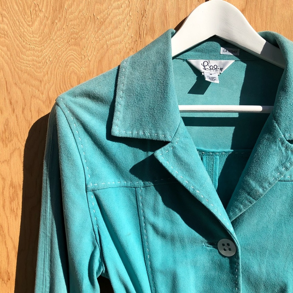 Turquoise suede jacket - Picture 4 of 6